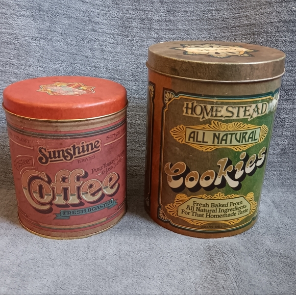 Vintage Other - Vintage Sunshine Red Coffee Tin Can Homestead Cookie Tin Farmhouse Kitchen Set